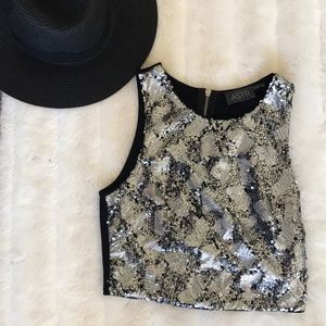 Sequin silver and black crop top